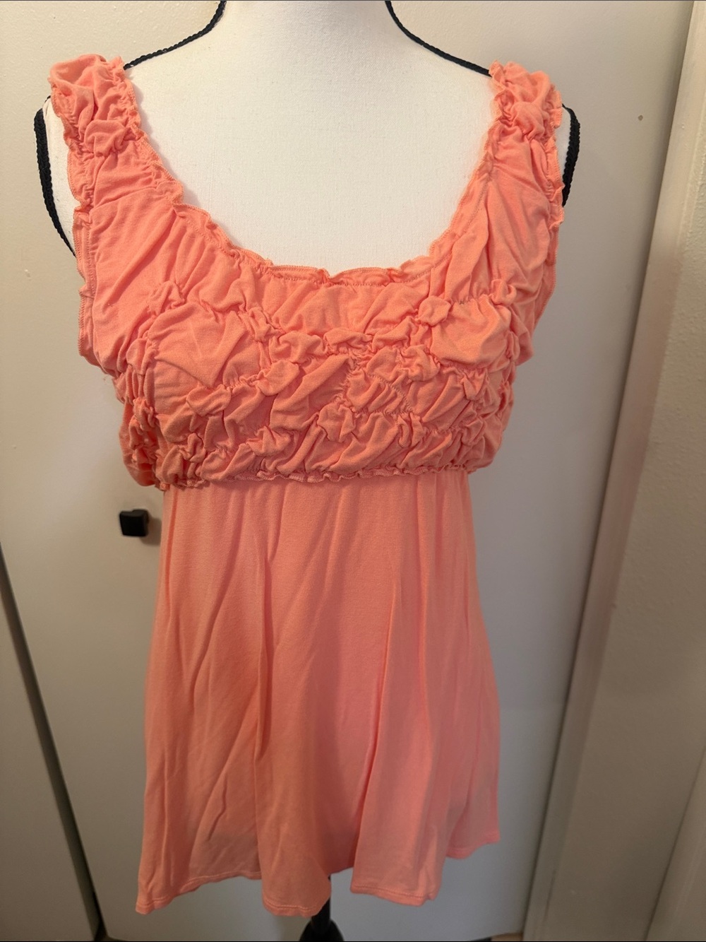 Kenar Peach Pink Ruffled Tank Top